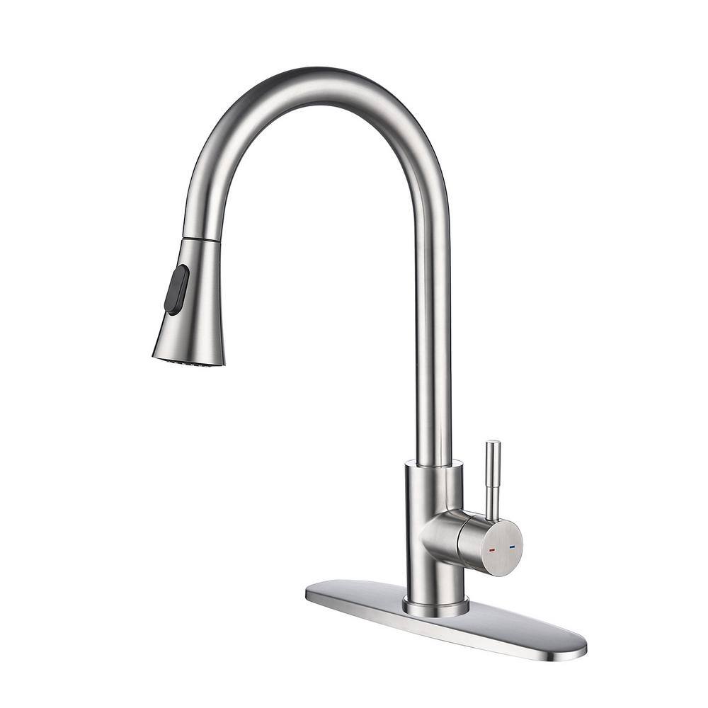 Single Handle Deck Mount Gooseneck Pull Out Sprayer Kitchen Faucet with Deck Plate and Pull-Down Sprayer in Stainless price history on PriceWatchPro