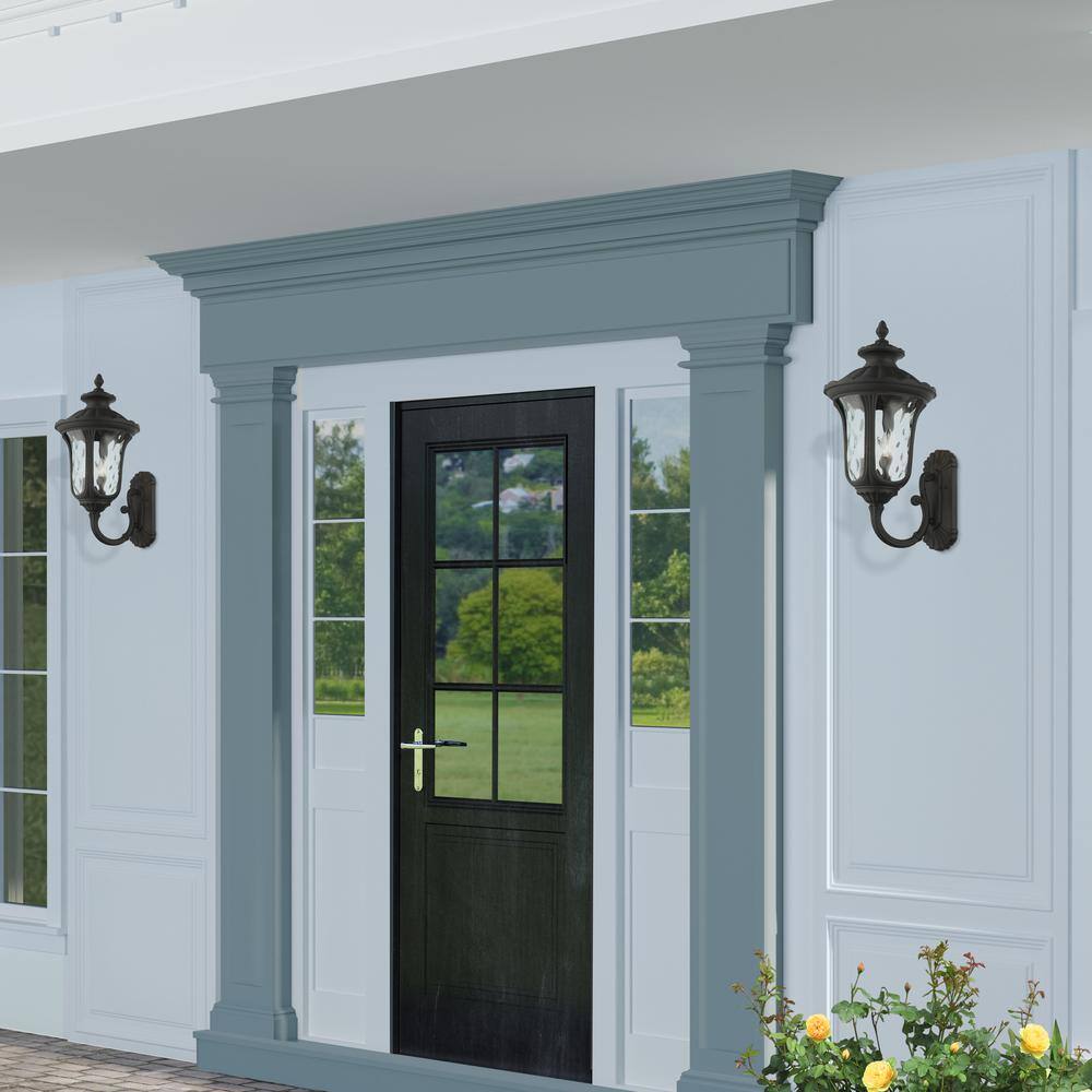 Artisanal Textured Black 3-Light Outdoor Lantern Sconce with Clear Water Glass