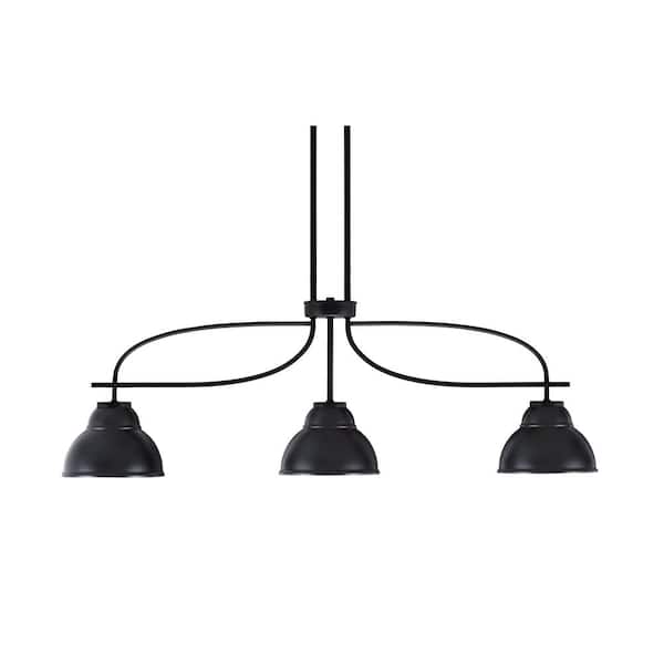Unbranded Olympia 3-Light Matte Black Billiard Light with 7 in. Chrome Metal Shades, no blulbs included