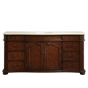 72 in. W x 22 in. D Vanity in Brazilian Rosewood with Marble Vanity Top in Crema Marfil with White Basin