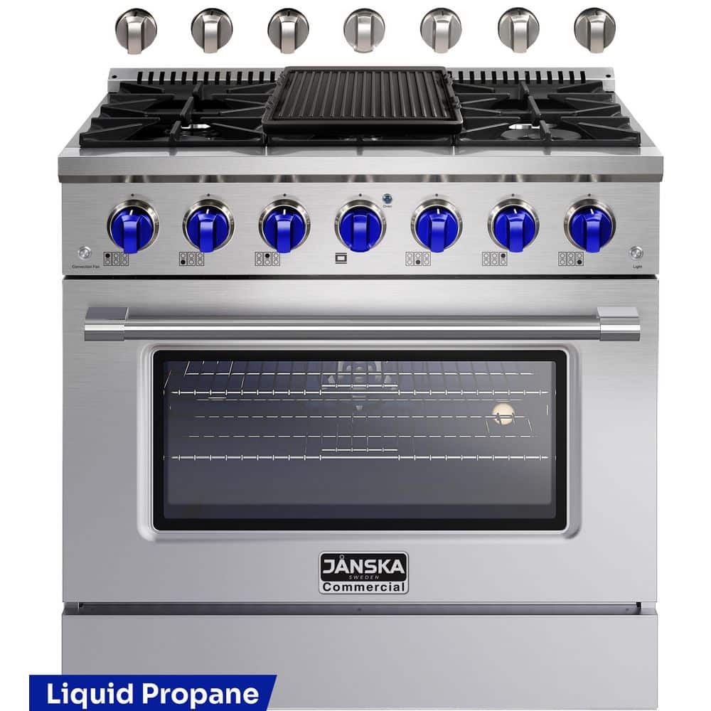 36 in. 5.2 cu. ft. LP Ready Gas Range with 6-Burners, Convection Oven, Griddle, in Stainless Steel with 2 Sets of Knobs price history on PriceWatchPro