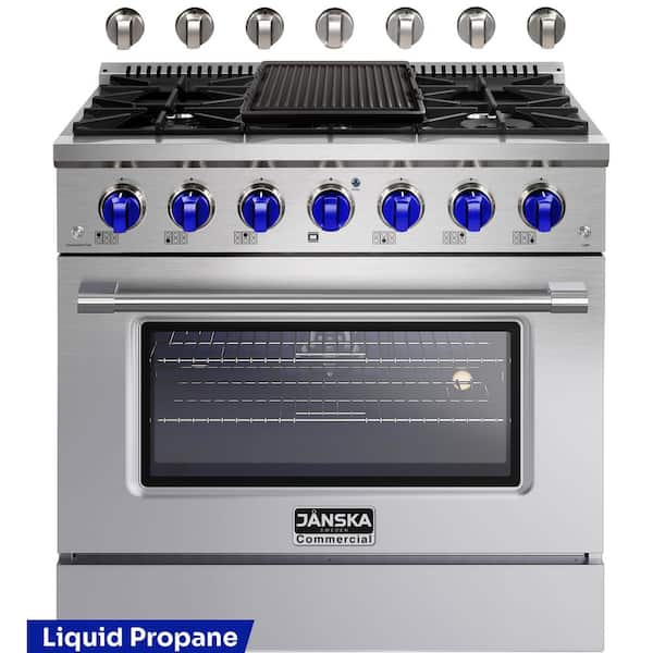 36 in. 5.2 cu. ft. LP Ready Gas Range with 6-Burners, Convection Oven, Griddle, in Stainless Steel with 2 Sets of Knobs