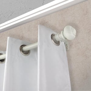 1 inch Adjustable Single Faux Wood Curtain Rod 28-48 inch in Pearl White with Rotunda Finials