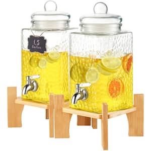 Beverage Dispenser 1.5 Gallon Drink Dispensers for Parties 2PC Glass Juice Dispenser with Stand, Stainless Steel Spigot