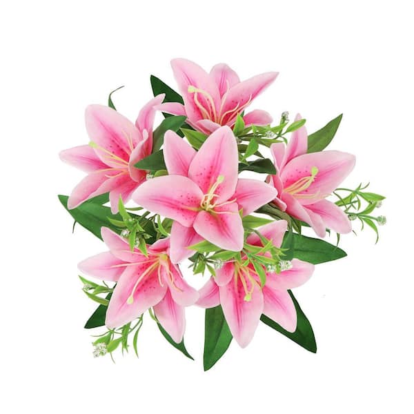 LIVING LUXURY 13 in. Pink Artificial Stargazer Lily Flower Stem