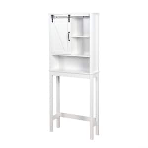 27.16 in. W x 9.06 in. D x 67 in. H White Linen Cabinet with Adjustable Shelves and A Barn Door