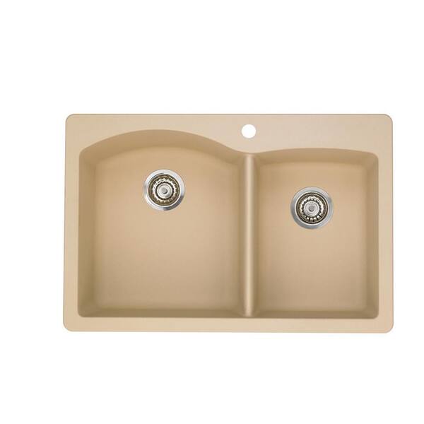 Blanco DIAMOND Dual Mount Granite Composite 33 in. 1-Hole 60/40 Double Bowl Kitchen Sink in Biscotti
