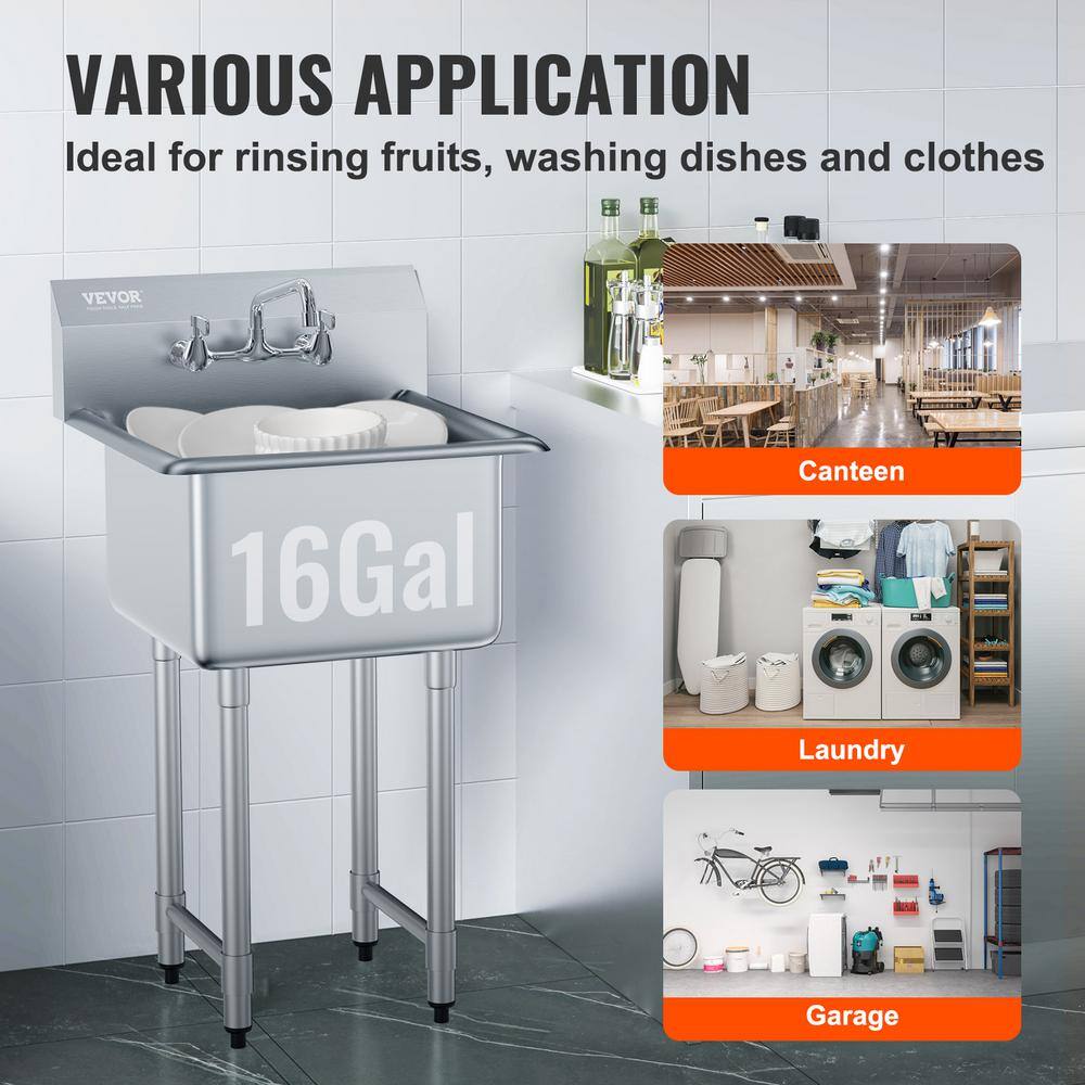 VEVOR 21'' Stainless Steel Free Standing Utility Sink with Faucet