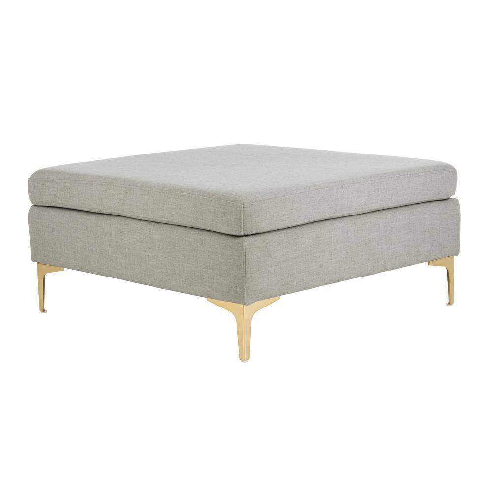 Lux Grey Linen 36" Square Ottoman with Brass Legs