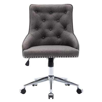 Modern 22 in. Dark Gray Fabric Upholstered Swivel Office Task Desk and Dressing Chair with Adjustable Height and Wheels