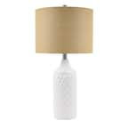 Alsy 27 in. White Textured Ceramic Table Lamp with Natural Linen Shade ...