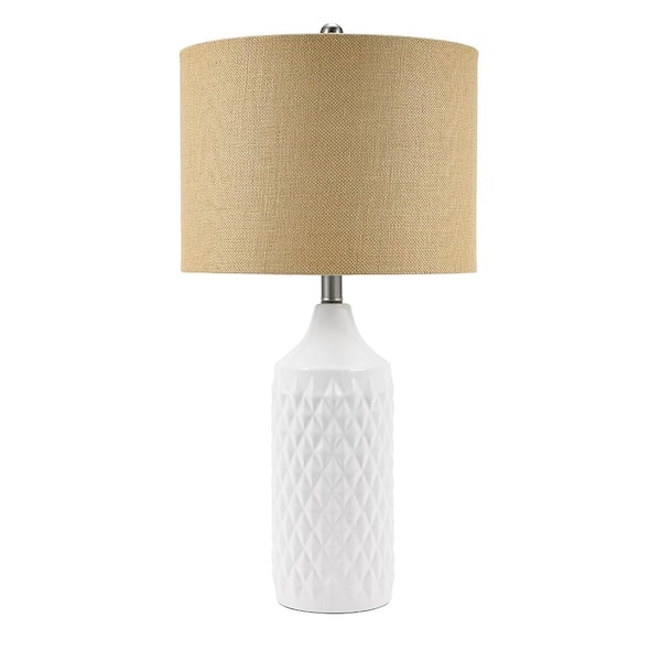 Alsy 27 in. White Textured Ceramic Table Lamp with Natural Linen Shade