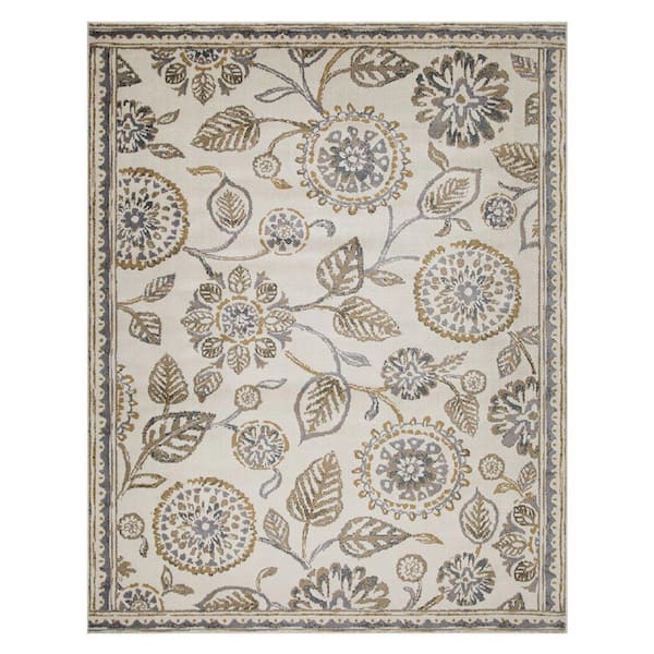 Amaryllis Gray 8 ft. x 10 ft. Modern Floral Indoor Farmhouse Polypropylene Area Rug