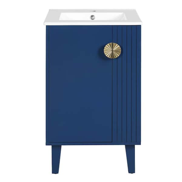 20 in. Freestanding Blue Bath Vanity with White Ceramic Top Unassembled