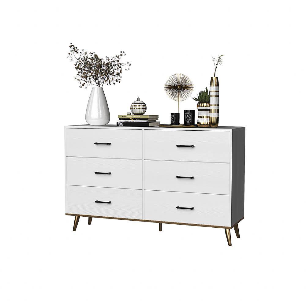 Pure White 6-Drawer 52.37 in. Wide Chest of Drawers