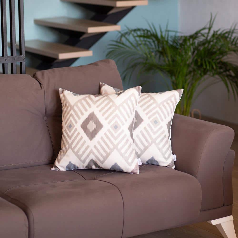 Tortilla Brown Ikat Polyester Reversible Pillow Covers, Set of 2