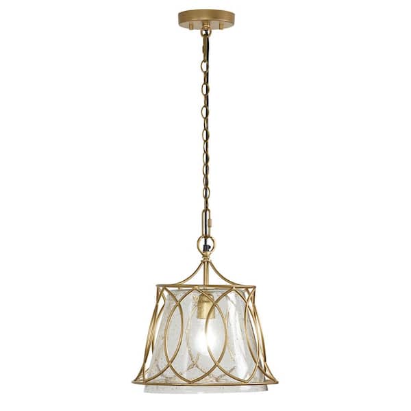 River of Goods Ravel 13.25 in. 1-Light Gold Shaded Pendant Light with Metal and Clear Textured Glass Shade