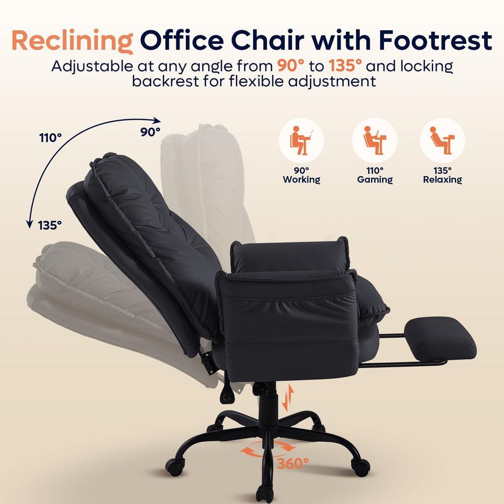 Bestier - Ergonomic Executive Office Chair with Footrest & Lumbar Support, High Back PU Leather, Adjustable - Thumbnail 4