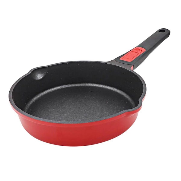 2-in-1 1-Piece Red Aluminum Nonstick Deep-Frying Pan with Lid and Removable Handle for All Cooktops Set
