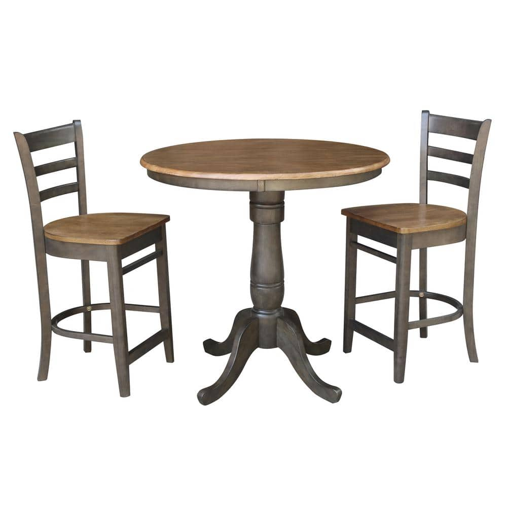 International Concepts Hampton 3 Piece 36 In Hickory Coal Round Solid Wood Counter Height Dining Set With Emily Stools K45 36rt 6b S6172 2 The Home Depot