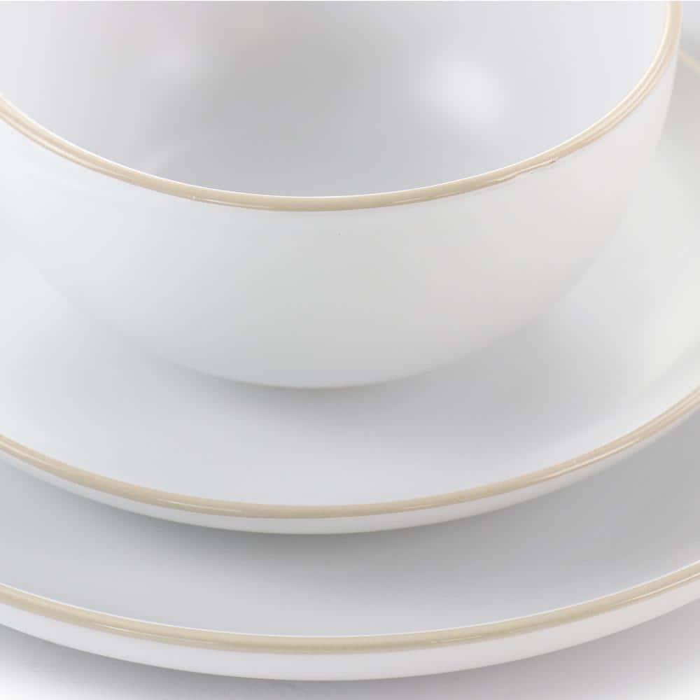 White Ceramic 12-Piece Dinnerware Set with Glossy Rim