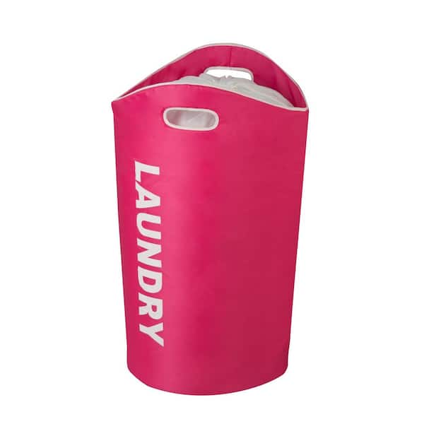 Honey-Can-Do Pink Laundry Polyester and Foam Hamper with Drawstring Top