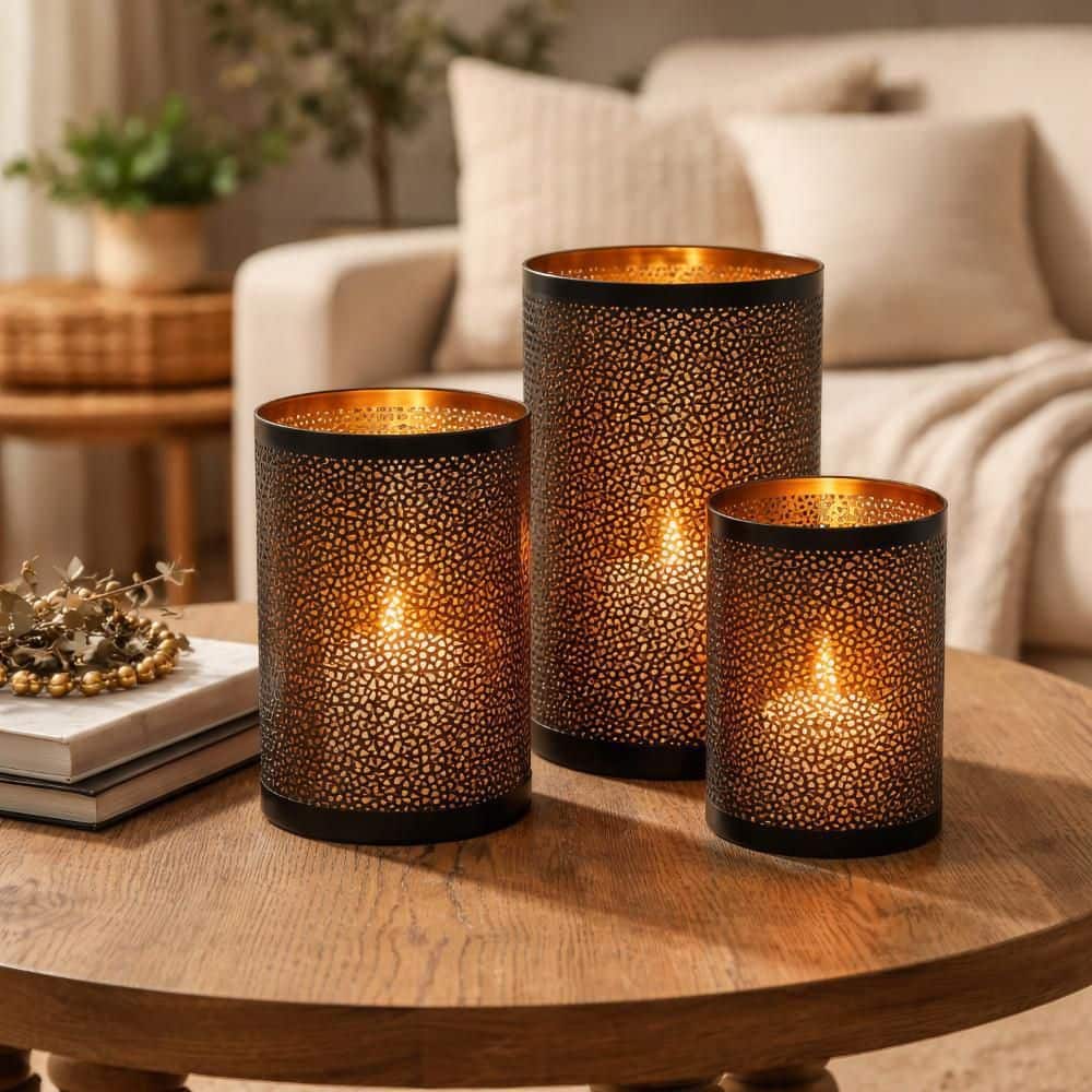 Bronze and Gold Metal Hurricane Design Candle Holder 3-Pack price history on PriceWatchPro