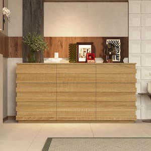 Yellow Wood Grain 9 Drawers 63 in. W Dresser, Chest of Drawers, Storage Cabinet with Striking Ribbed Design