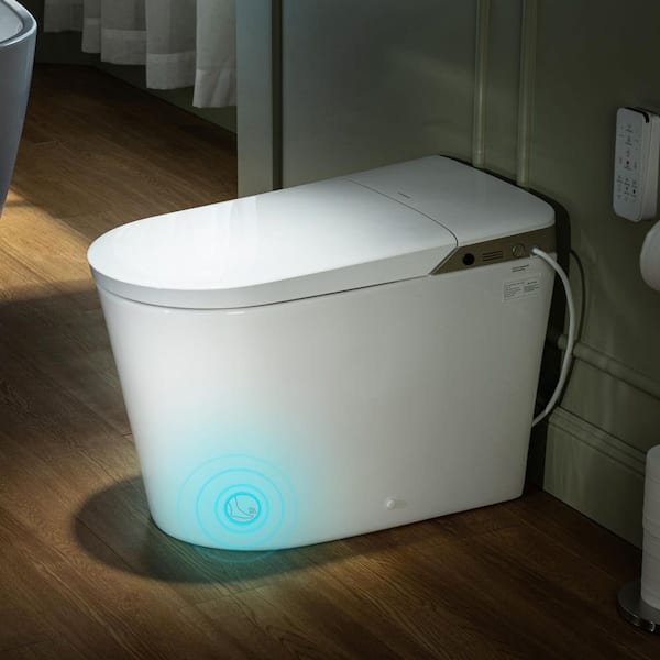 Elongated Smart Toilet Bidet 1.1/1.6 GPF in White with Auto Open/Close/Quiet Flush, Foot Sensor, Backup Mechanical Flush