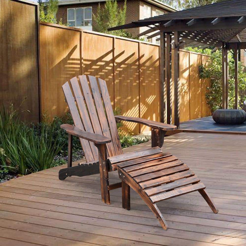 Rustic Brown Fir Wood Adirondack Chair with Ottoman
