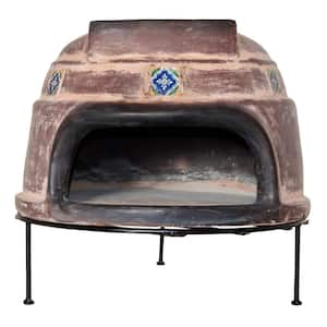22 in. Talavera Tile Ocre Round Smooth Wood Burning Outdoor Pizza Oven in Brown