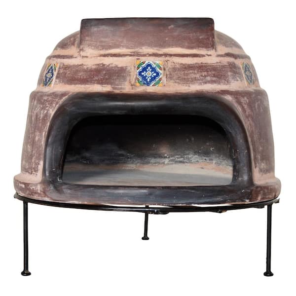 Ravenna Pottery 22 in. Talavera Tile Ocre Round Smooth Wood Burning Outdoor Pizza Oven in Brown