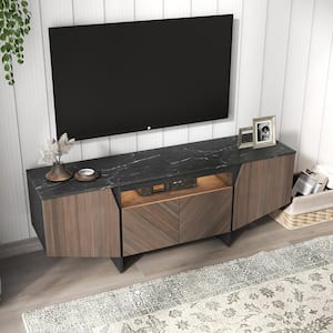 63 in. Storage Console Table TV Stand  Entertainment Center Cabinet with LED Lights, Shelves for Living Room, Bedroom