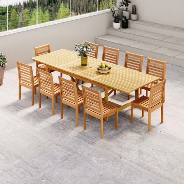 Legzira 11-Piece Teak Finish Wood 100% FSC Rectangular Patio Dining Set