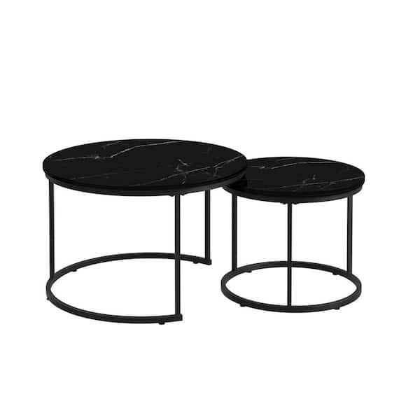 Sudzendf Black MDF Round Outdoor Side Table (2-Piece)