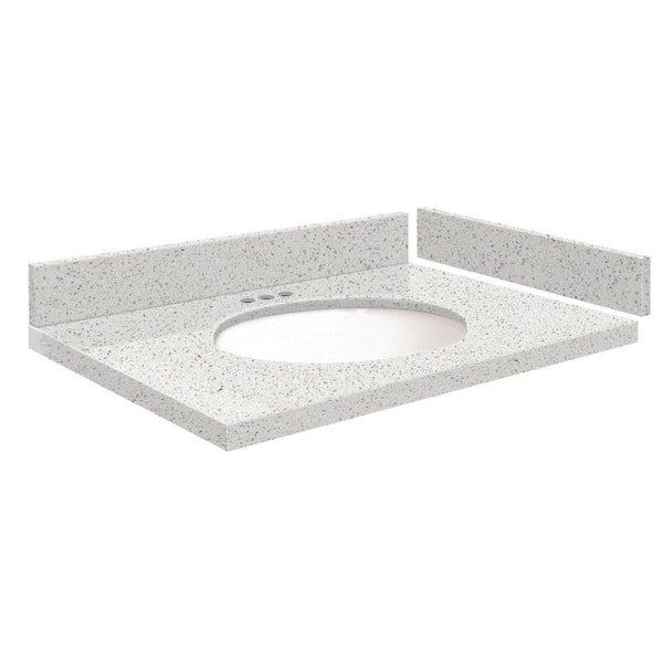 Transolid Silestone 30.5 in. W x 22.25 in. D Qt. White Round Single Sink Vanity Top in Stellar Snow