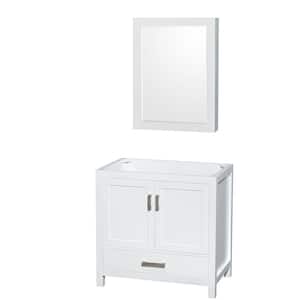 Sheffield 35 in. W x 21.5 in. D x 34.25 in. H Single Bath Vanity Cabinet without Top in White with MC Mirror