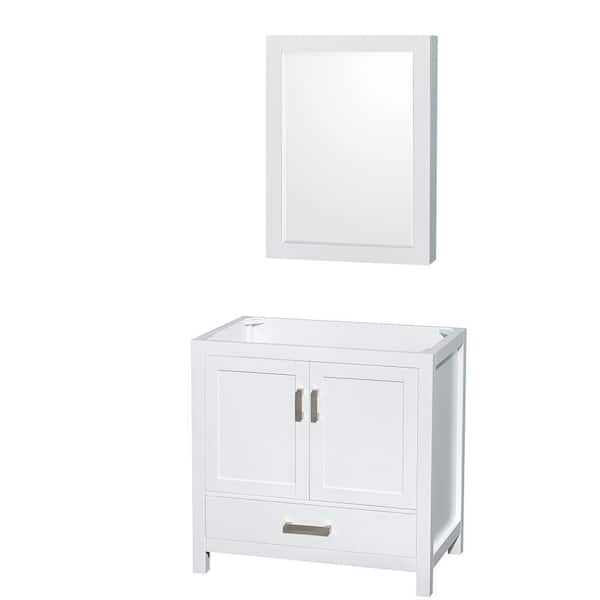 Wyndham Collection Sheffield 35 in. W x 21.5 in. D x 34.25 in. H Single Bath Vanity Cabinet without Top in White with MC Mirror