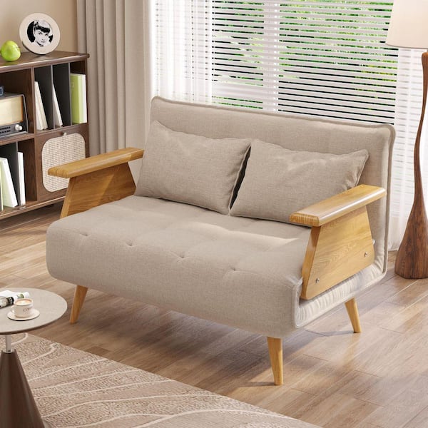 43.3 in. Beige Twin Sleeper Size Folding Linen Sofa Bed