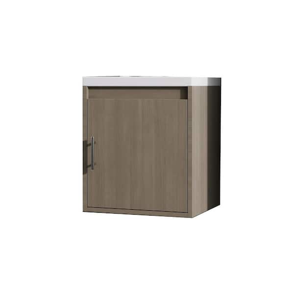 16 in. Wall-Mounted Brown Walnut Bath Vanity with White Ceramic Top Unassembled
