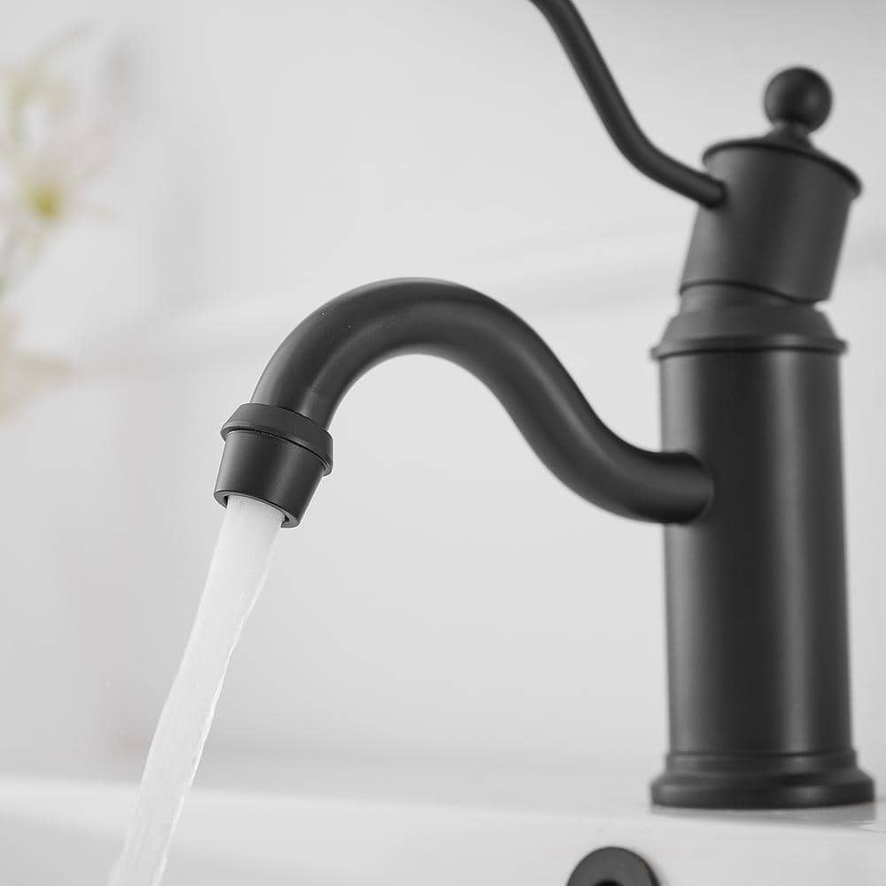 Matte Black Single-Handle Low-Arc Bathroom Faucet with Metal Drain