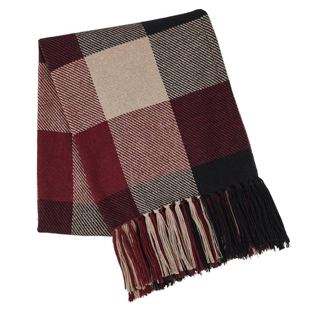Heritage Farms Burgundy and Oatmeal Cotton Check Throw Blanket