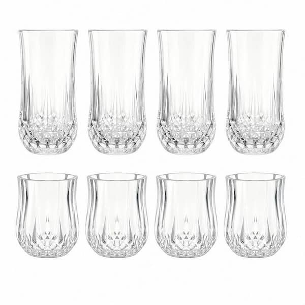 7 oz. and 11 oz. Clear Glass Drinkware Set, Kitchen Water Glass Cups for Beer Juice Cocktail Whiskey Milk (Set of 8)