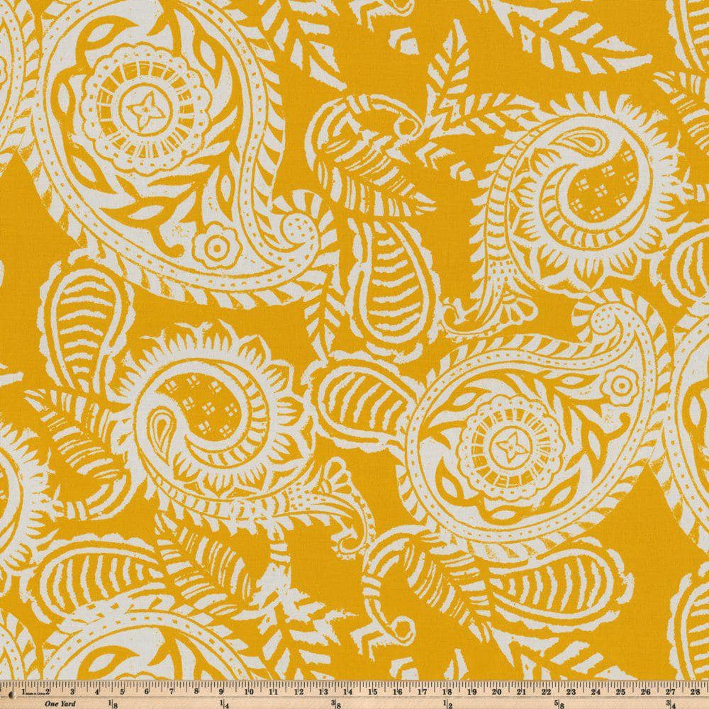 Yellow and Off-White Paisley Rectangular Outdoor Lumbar Pillow Set