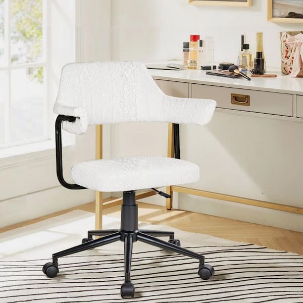 VECELO Adjustable Office Chair Faux Leather Swivel Ergonomic Task Chair in White with Armrests and Metal Frame for Home Office