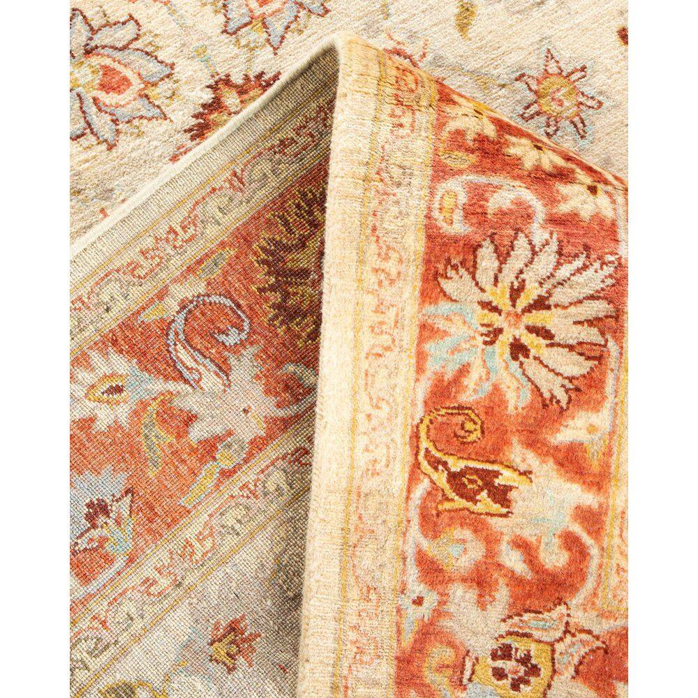 Ivory and Rust Hand-Knotted Wool Oriental 4' x 6' Rug