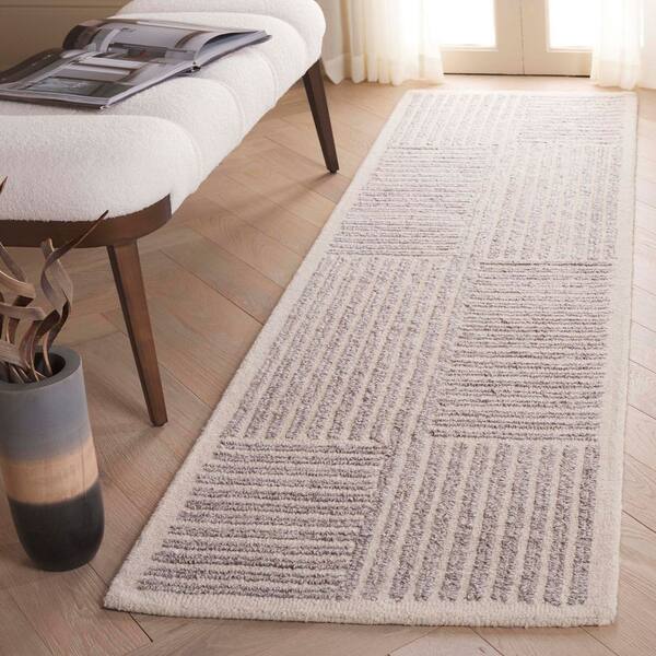 Renewal 2 ft. x 8 ft. Gray/Ivory Striped Geometric Runner Rug