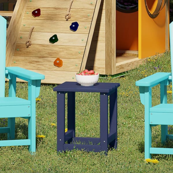 Children's Laguna Outdoor Patio All Weather Fade Resistant Kids Poly Plastic Adirondack Square Side Table in Navy Blue