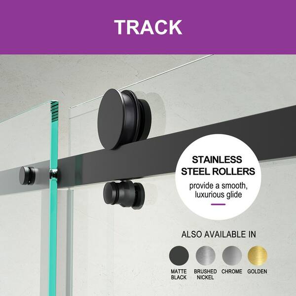 60 in. W x 59 in. H Sliding Frameless Bathtub Door in Stainless Steel with Clear Glass and Handle
