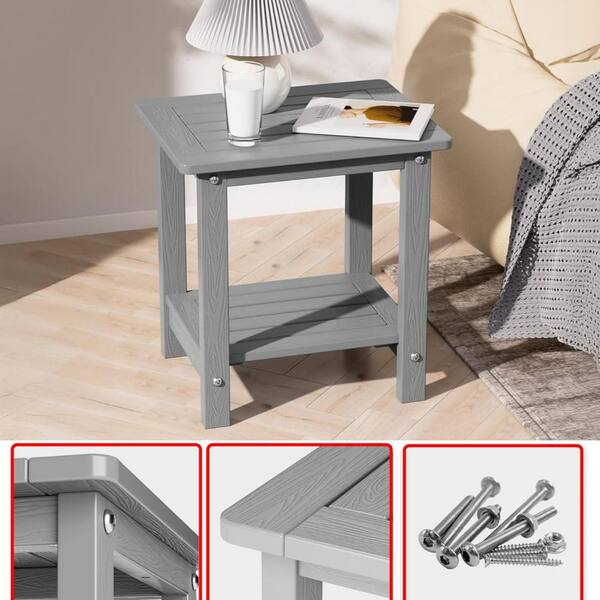 Gray Square Plastic Outdoor Side Table, Set of 2 L0CLLQTZF6 - The